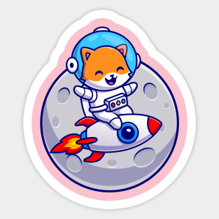 Cute Astronaut Cat Riding Rocket Cartoon Sticker